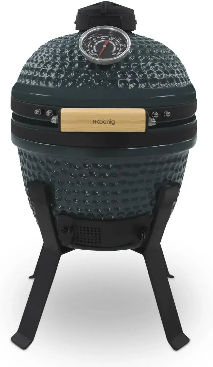 H.Koenig Kamado YOKO13 Barbecue Céramique Japonais 32cm, Multifonction: Grill, Fumoir et Cuisson Lente, Thermomètre Intégré, Jusqu'à 450°C, Pour 2 Personnes, Noir