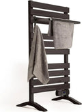 Sèche-serviettes électrique noir 500W avec pieds et étagère, écran LCD, minuterie, faible consommation