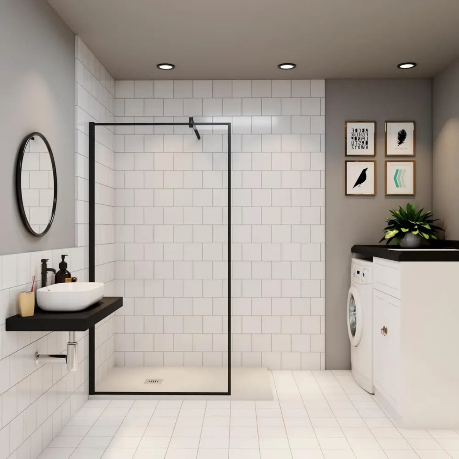 Paroi de douche italienne 80cm en verre trempé 8mm anti-calcaire, design noir, hauteur 200cm avec barre de support carrée 90cm